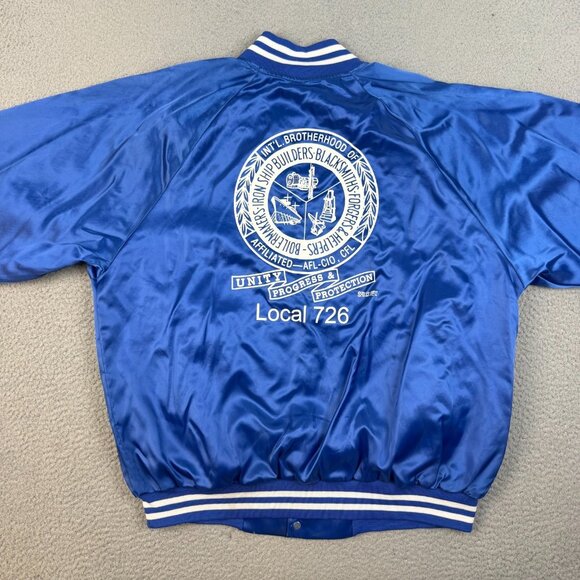 VTG Satin Bomber Jacket Extra Large Quilted Blue Snap Button Front 90s USA - Picture 6 of 13